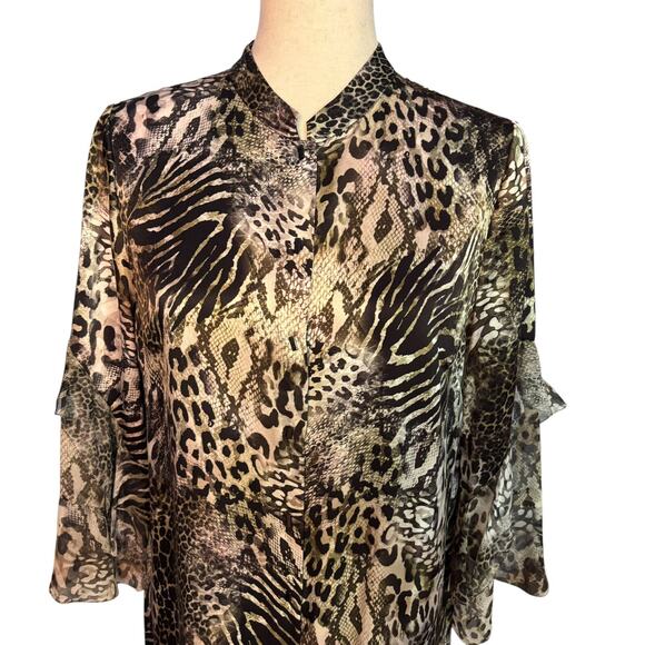 ELIE TAHARI Women's Size Medium Snap Front Sawyer Silk Animal Print Dress - Picture 3 of 10